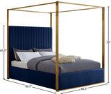 Jones Velvet Canopy Bed with Elegant Channel Tufting and Brushed Brass Frame for Luxurious Comfort
