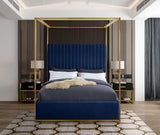 Jones Velvet Canopy Bed with Elegant Channel Tufting and Brushed Brass Frame for Luxurious Comfort