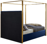 Jones Velvet Canopy Bed with Elegant Channel Tufting and Brushed Brass Frame for Luxurious Comfort