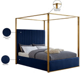 Jones Velvet Canopy Bed with Elegant Channel Tufting and Brushed Brass Frame for Luxurious Comfort