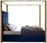 Jones Velvet Canopy Bed with Elegant Channel Tufting and Brushed Brass Frame for Luxurious Comfort