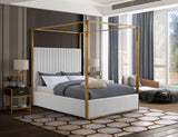 Jones Elegant Velvet Canopy Bed with Channel Tufted Headboard and Brushed Brass Metal Frame