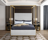 Jones Elegant Velvet Canopy Bed with Channel Tufted Headboard and Brushed Brass Metal Frame
