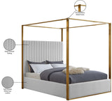 Jones Elegant Velvet Canopy Bed with Channel Tufted Headboard and Brushed Brass Metal Frame