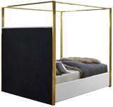 Jones Elegant Velvet Canopy Bed with Channel Tufted Headboard and Brushed Brass Metal Frame
