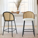 Jules 27.5" Modern Upholstered Rattan Counter Stool (Set of 4)