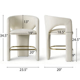 Khloe 24.5" Modern Gold Chenille Counter Stool with Arms (Set of 2)