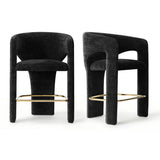 Khloe 24.5" Modern Gold Chenille Counter Stool with Arms (Set of 2)