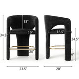 Khloe 24.5" Modern Gold Chenille Counter Stool with Arms (Set of 4)