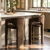 Khloe 24.5" Modern Gold Chenille Counter Stool with Arms (Set of 4)