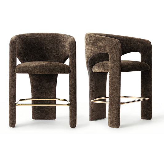 Khloe 24.5" Modern Gold Chenille Counter Stool with Arms (Set of 4)