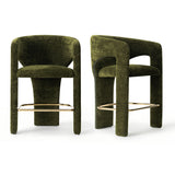 Khloe 24.5" Modern Gold Chenille Counter Stool with Arms (Set of 2)