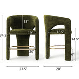 Khloe 24.5" Modern Gold Chenille Counter Stool with Arms (Set of 2)