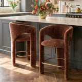Khloe 24.5" Modern Gold Chenille Counter Stool with Arms (Set of 4)