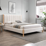 Kona Bed - Elegant Mid-Century Modern Upholstered Design with Tufted Headboard and Natural Legs
