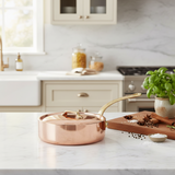 Mauviel M'Heritage M'250 B Copper Saute Pan With Lid, Brass Handle