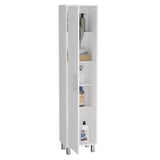 Tuhome Laska 70" Tall Storage Cabinet with Wide Door, Four Interior Shelves, Integrated Broom Hangers, Metal Handle and Sturdy Legs, Space-Saving Multi-Purpose Broom Closet for Home Organization