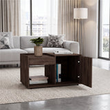 Tuhome Lyon Coffee Table with Single Door Cabinet, Open Lower Shelf, Dual Superior Top Surfaces, Modern Multifunctional Living Room Design for Organized Storage and Everyday Convenience in Contemporary Home Spaces