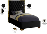 Lana Velvet Bed – Luxurious Deep Tufted Headboard with Gold Legs for Modern Bedroom Elegance