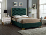 Lana Velvet Bed – Luxurious Deep Tufted Headboard with Gold Legs for Modern Bedroom Elegance