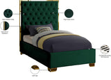 Lana Velvet Bed – Luxurious Deep Tufted Headboard with Gold Legs for Modern Bedroom Elegance