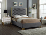 Lana Velvet Bed – Luxurious Deep Tufted Headboard with Gold Legs for Modern Bedroom Elegance