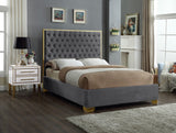 Lana Velvet Bed – Luxurious Deep Tufted Headboard with Gold Legs for Modern Bedroom Elegance