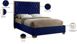 Lana Velvet Bed – Luxurious Deep Tufted Headboard with Gold Legs for Modern Bedroom Elegance