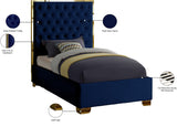 Lana Velvet Bed – Luxurious Deep Tufted Headboard with Gold Legs for Modern Bedroom Elegance