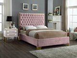 Lana Velvet Bed – Luxurious Deep Tufted Headboard with Gold Legs for Modern Bedroom Elegance