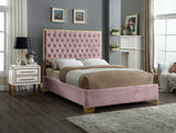 Lana Velvet Bed – Luxurious Deep Tufted Headboard with Gold Legs for Modern Bedroom Elegance