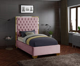 Lana Velvet Bed – Luxurious Deep Tufted Headboard with Gold Legs for Modern Bedroom Elegance