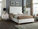 Lana Velvet Bed – Luxurious Deep Tufted Headboard with Gold Legs for Modern Bedroom Elegance
