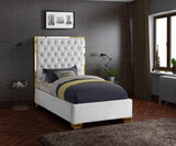 Lana Velvet Bed – Luxurious Deep Tufted Headboard with Gold Legs for Modern Bedroom Elegance