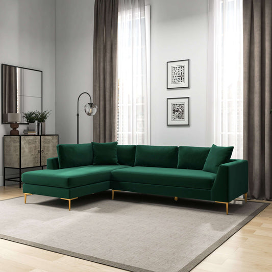 Mano L-Shaped Velvet Sectional Sofa In Green Left Facing