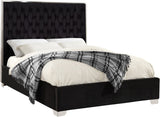 Lexi Velvet Bed with Tall Tufted Headboard and Chrome Legs for a Luxe Bedroom Experience