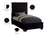 Lexi Velvet Bed with Tall Tufted Headboard and Chrome Legs for a Luxe Bedroom Experience