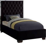 Lexi Velvet Bed with Tall Tufted Headboard and Chrome Legs for a Luxe Bedroom Experience