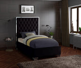 Lexi Velvet Bed with Tall Tufted Headboard and Chrome Legs for a Luxe Bedroom Experience