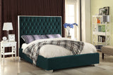 Lexi Velvet Bed with Tall Tufted Headboard and Chrome Legs for a Luxe Bedroom Experience
