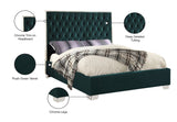 Lexi Velvet Bed with Tall Tufted Headboard and Chrome Legs for a Luxe Bedroom Experience