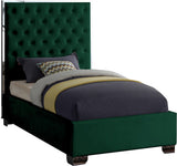 Lexi Velvet Bed with Tall Tufted Headboard and Chrome Legs for a Luxe Bedroom Experience