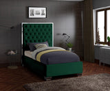 Lexi Velvet Bed with Tall Tufted Headboard and Chrome Legs for a Luxe Bedroom Experience