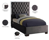 Lexi Velvet Bed with Tall Tufted Headboard and Chrome Legs for a Luxe Bedroom Experience