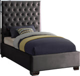 Lexi Velvet Bed with Tall Tufted Headboard and Chrome Legs for a Luxe Bedroom Experience