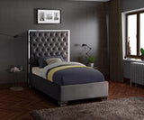 Lexi Velvet Bed with Tall Tufted Headboard and Chrome Legs for a Luxe Bedroom Experience