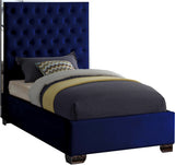 Lexi Velvet Bed with Tall Tufted Headboard and Chrome Legs for a Luxe Bedroom Experience