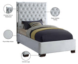 Lexi Velvet Bed with Tall Tufted Headboard and Chrome Legs for a Luxe Bedroom Experience