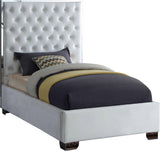 Lexi Velvet Bed with Tall Tufted Headboard and Chrome Legs for a Luxe Bedroom Experience