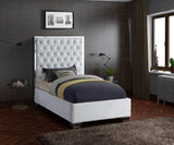 Lexi Velvet Bed with Tall Tufted Headboard and Chrome Legs for a Luxe Bedroom Experience